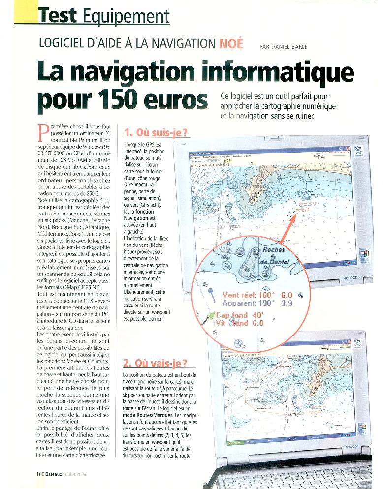 Article Bateau présentant le logiciel de navigation marine Noé.