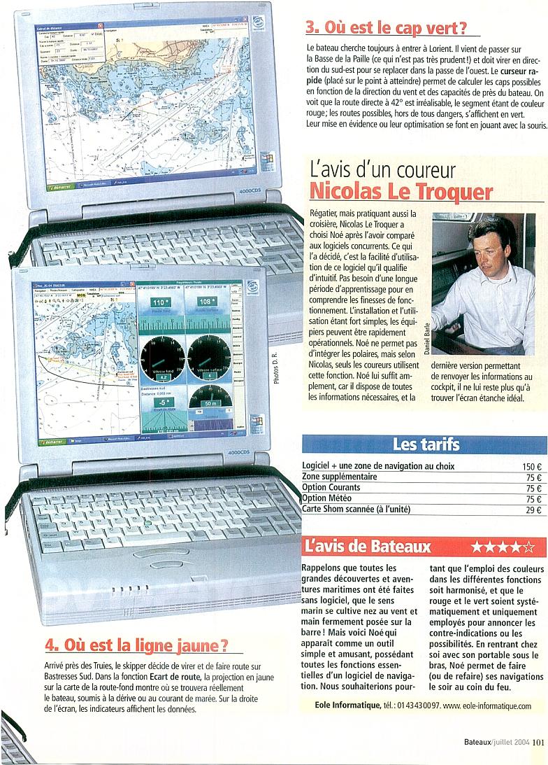 Article Bateau présentant le logiciel de navigation marine Noé.