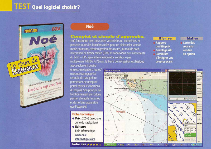 Article paru dans la revue Bateaux présentant le logiciel de navigation marine Noé.