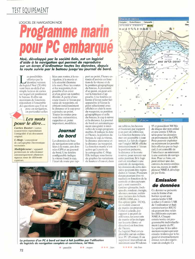 Article Voiles Magazine présentant le logiciel de navigation marine Noé.